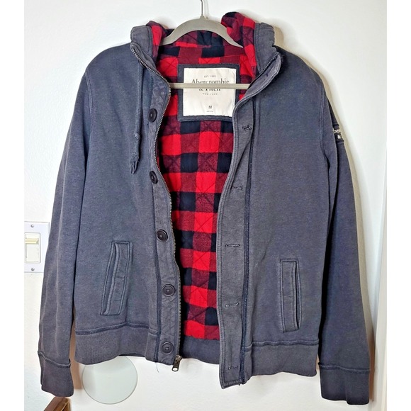 Abercrombie & Fitch Other - Abercrombie & Fitch Button Hoodie Mens M Gray Flannel-Lined Heavy Jacket Y2K